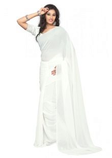 Biały sari bez wzorów