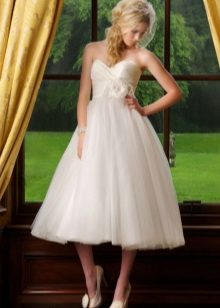 فستان زفاف مع ارتفاع الخصر طول ميدي