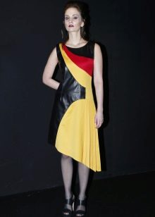 Deri asimetrik elbise siyah ve sarı