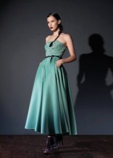 Strapless turquoise A-lijn jurk