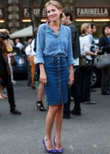  knapp-down jeans kjol med medium längd