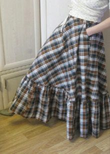 frill checkered maxi skirt
