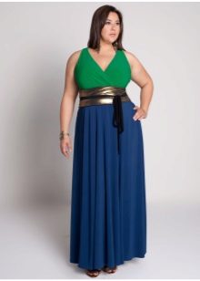 mėlyna maxi sijonas su plačiu diržu nutukusioms moterims