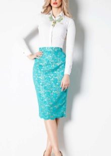 aquamarine lace pencil skirt