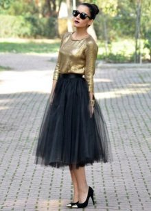 Layered black midi skirt