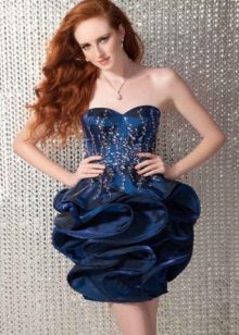 vestido de baile de tafetá azul