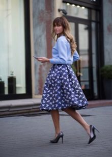 patterned navy midi skirt