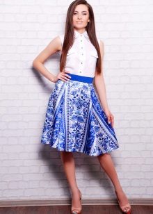 skirt dengan cetakan gzhel elastik