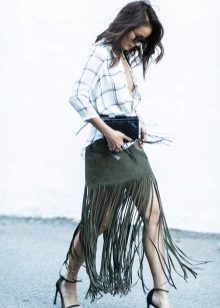 Fringed Suede Green Swamp Skirt