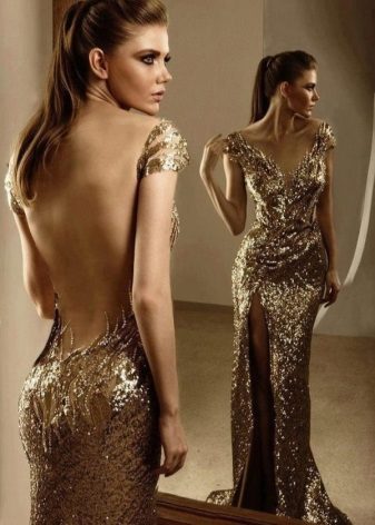 Auksinė suknelė su atvira nugara