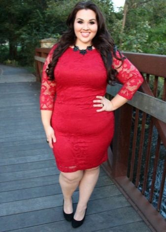 Csipke vörös köpeny ruha a kövér nők számára