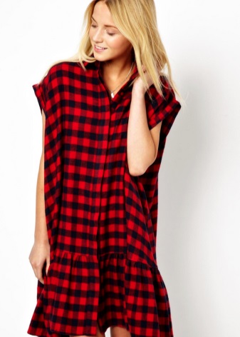 Casual Red Black Check Dress