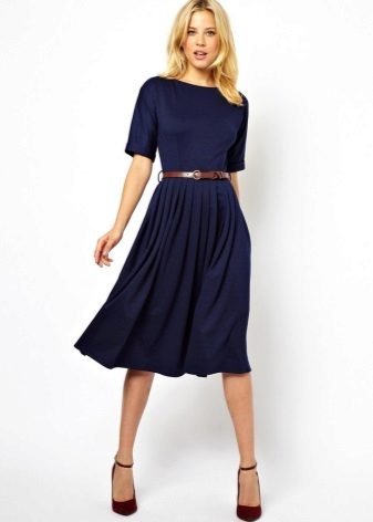 Midi šaty modré so slnečnou sukňou