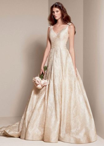 bridal milk brocade wedding dress