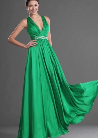 žalios spalvos satino suknelė