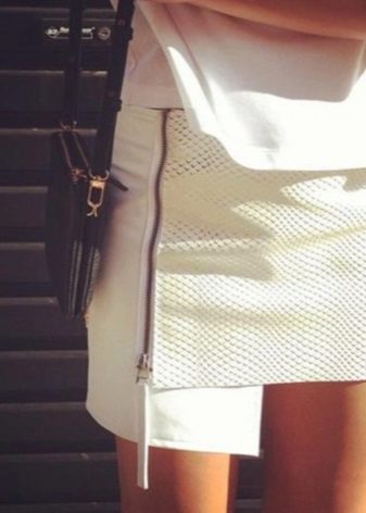 skirt pensil kulit putih asimetris