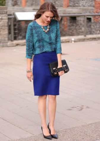 Blue straight skirt