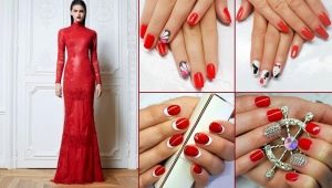 Kırmızı elbisenin altındaki manikür: seçenekler ve tasarım seçenekleri