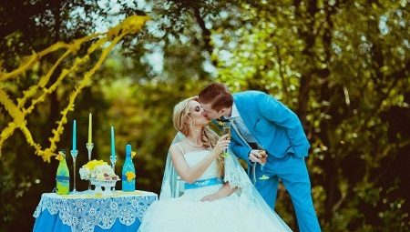 Blue wedding dress - para sa isang di-pangkaraniwang larawan