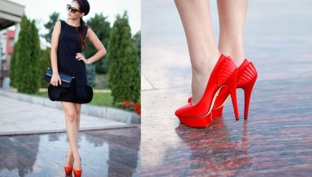 Røde sko og svart kjole