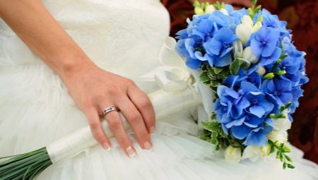 Mavi düğün buketi: diğer tonlarla seçim, tasarım ve kombinasyon