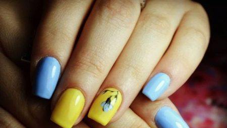 Idea untuk manicure dalam warna kuning dan biru