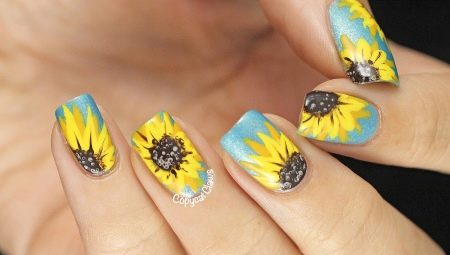 Manicure na may mga sunflower: popular na mga diskarte at naka-istilong ideya