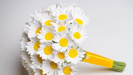 Pengantin bunga pengantin daisies: idea-idea komposisi dan kehalusan reka bentuk