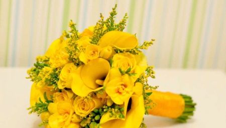 Keltainen morsiamenkukka: valikoima värejä ja niiden yhdistelmiä