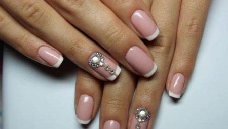 White french design ideas on rhinestone nails