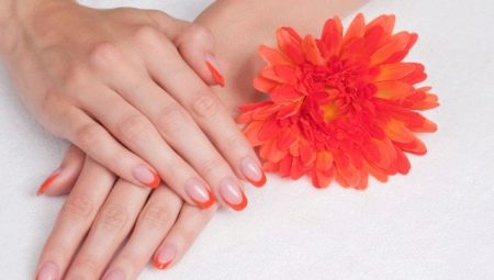 Ideas para el diseño de manicura francesa en tonos naranjas.