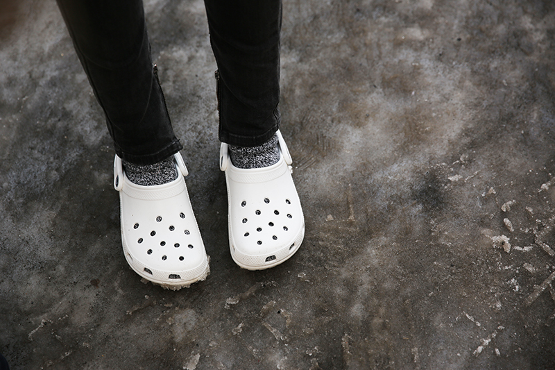 white crocs on feet
