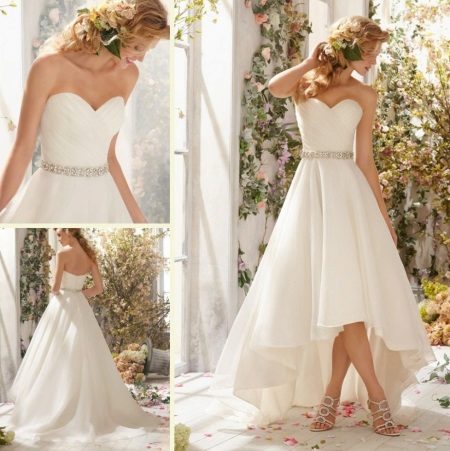 Jednoduché svatební šaty, krátké přední a dlouhé zpět