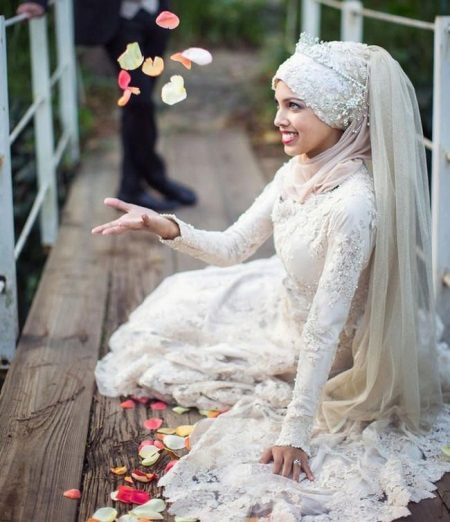 Kanten moslim trouwjurk