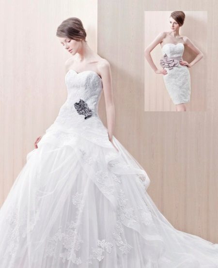 Gaun pengantin yang megah dengan meletakkan di atas skirt pengubah