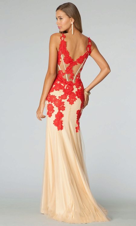 Evening dress beige with red