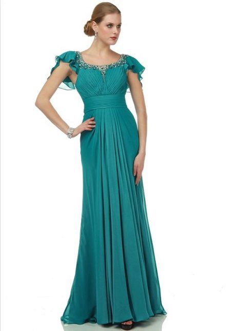 Turquoise Empire-jurk voor de moeder van de bruidegom