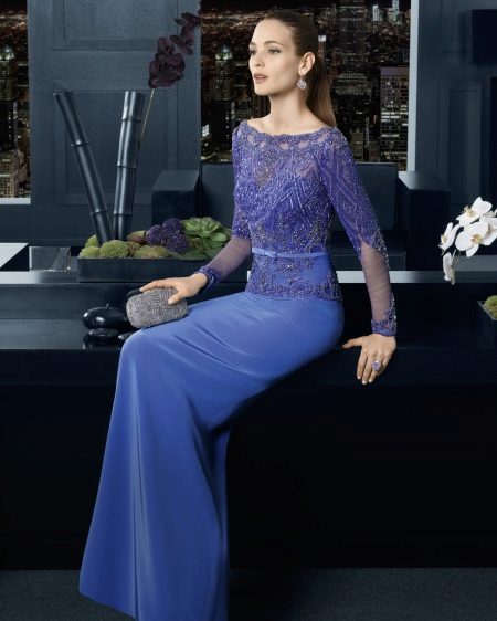 Blue evening dress with lace