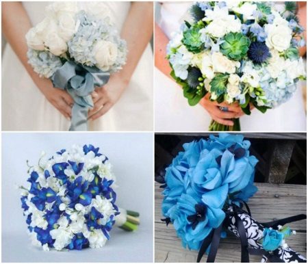 Bouquets untuk pakaian perkahwinan biru