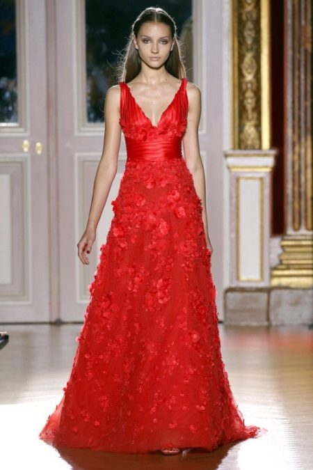 Red A-Silhouette Wedding Dress