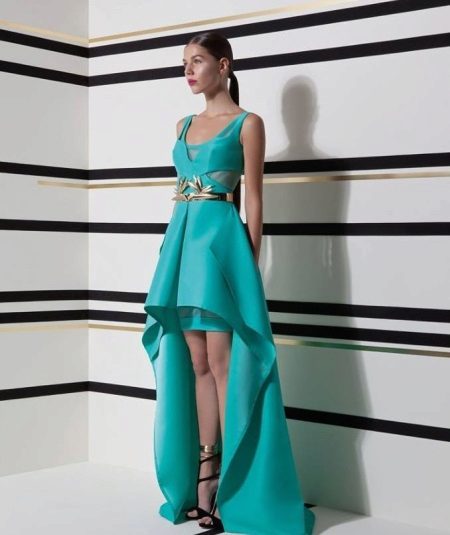 Turquoise Evening Dress Maikling Pabalik Long Back