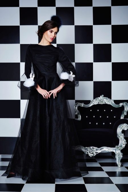 Black evening organza dress