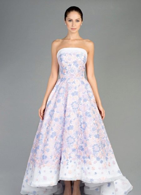 A-line floral print dress short front mahaba likod