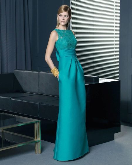 Turquoise jurk met kanten top