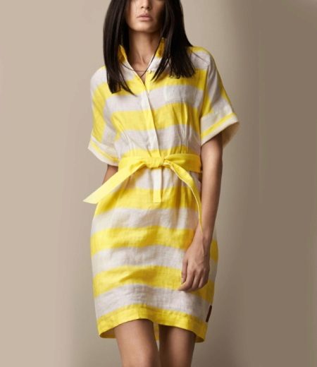 White at Yellow Linen Dress
