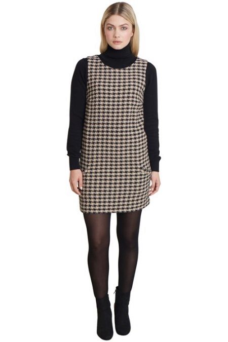 Check Shift Dress with Turtleneck