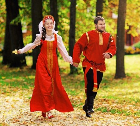 Wedding red Russian dress