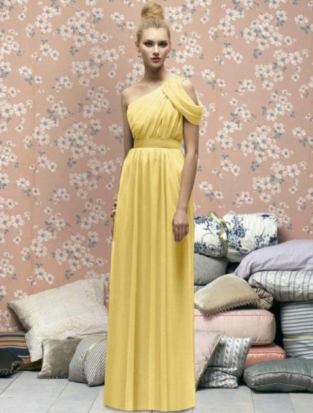Vakaro suknelė geltona, graikų stiliaus